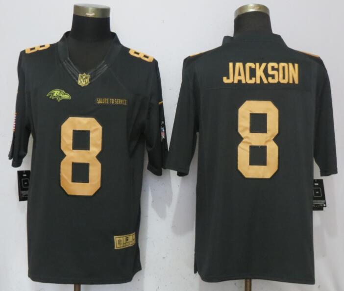 Men Baltimore Ravens #8 Jackson Gold Anthracite Salute To Service Nike Limited NFL Jerseys